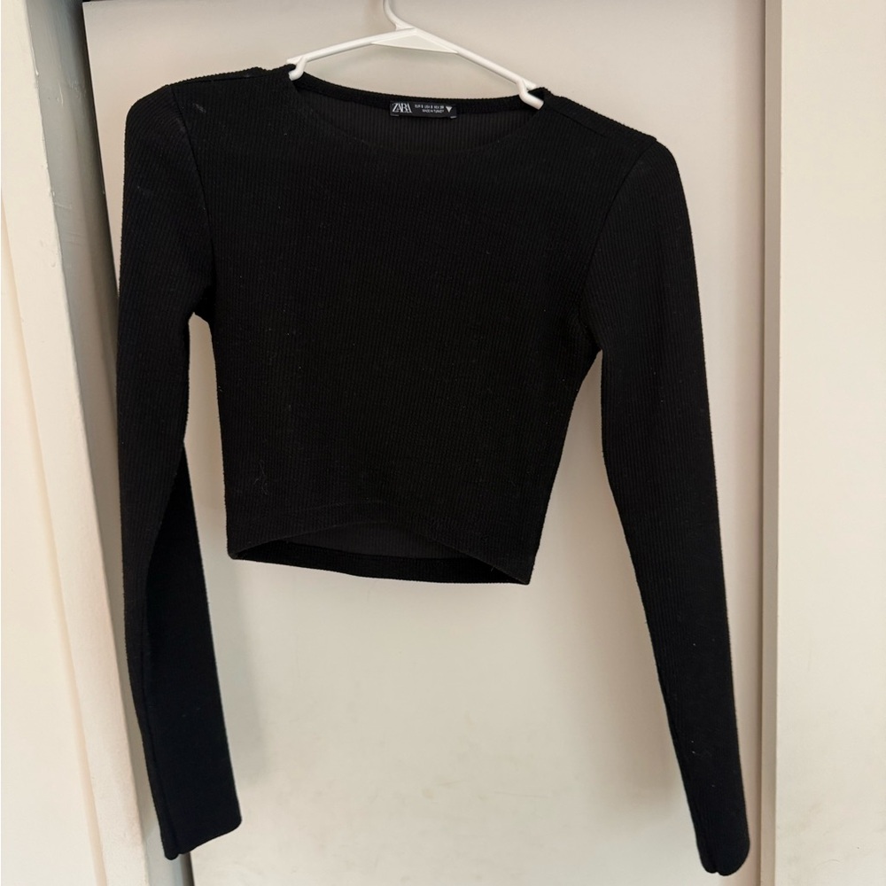 Zara Black Long Sleeve Ribbed Bodysuit